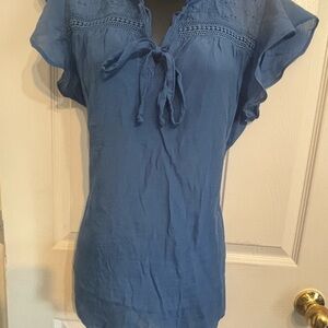 Blue Women's Top with Lace Detail